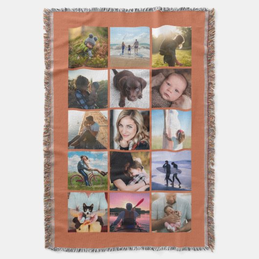 15枚スクエア フォト コラージュ オブジェ テラコッタ スローブランケット (正面縦)
