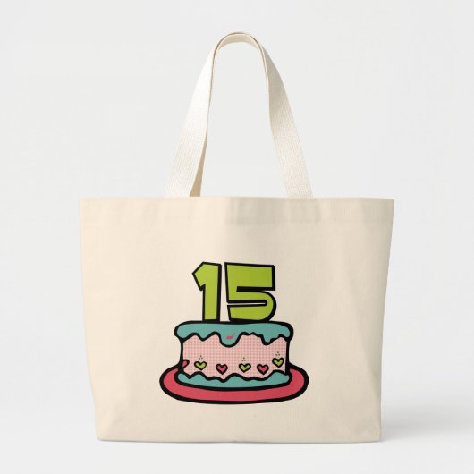 15歳お誕生日ケーキ ラージトートバッグ (正面)