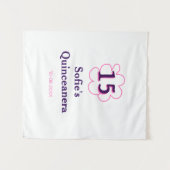 15歳のキンチェアラお誕生日おめでとうピンクパープル記念日 タペストリー (正面(横))