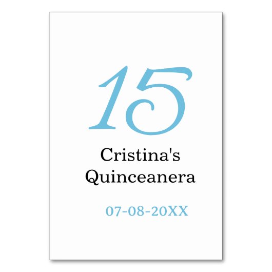 15歳のクィンセañeraの誕生日青黒の太字のN テーブルナンバー (正面)