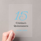 15歳のクィンセañeraの誕生日 青と黒の太字のN アクリル招待状 (インサイチュ (ポータブル))