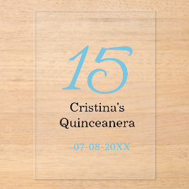 15歳のクィンセañeraの誕生日 青と黒の太字のN アクリル招待状