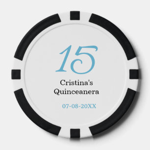 15歳のクィンセañeraの誕生日 青黒の太字のN ポーカーチップ