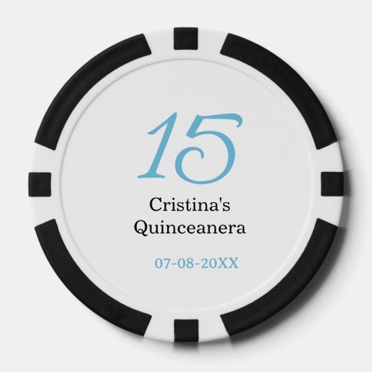 15歳のクィンセañeraの誕生日 青黒の太字のN ポーカーチップ (正面)