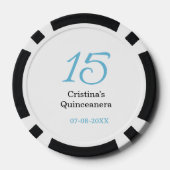 15歳のクィンセañeraの誕生日 青黒の太字のN ポーカーチップ (裏面)