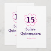 15歳のクィンセañera お誕生日おめでとう ピンク 紫 誕生日 招待状 (正面/裏面)