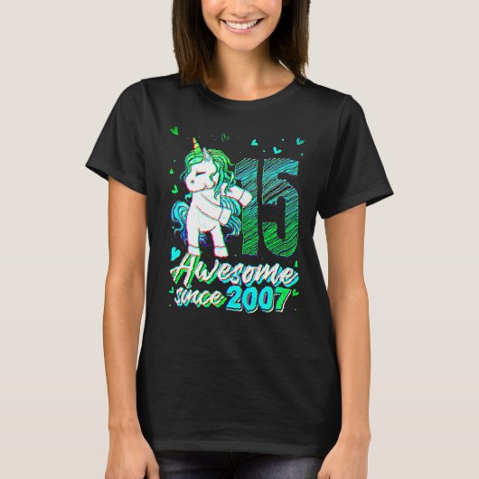 15歳のユニコーンのフロッシング 15歳の誕生日 ユニコーン Tシャツ (正面)