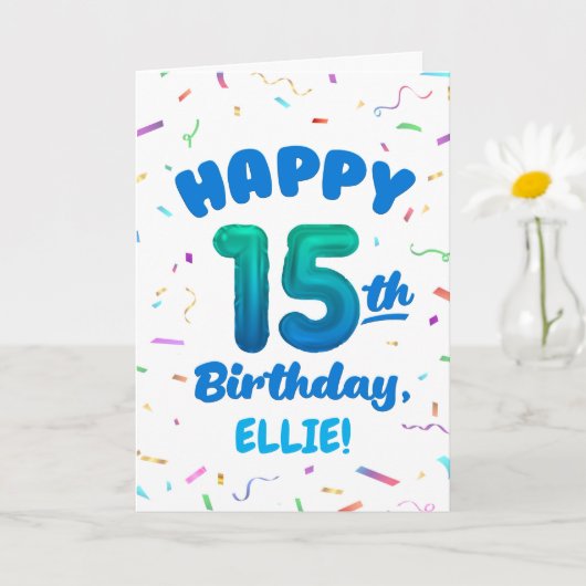 15歳の誕生日おめでとう カスタムネームカード カード (小さな植物)