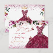 15歳の誕生日おめでとう　チェリーレッドのドレス セーブザデート (正面/裏面)