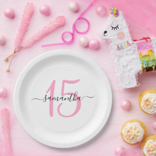 15歳の誕生日おめでとう ピンク ペーパープレート