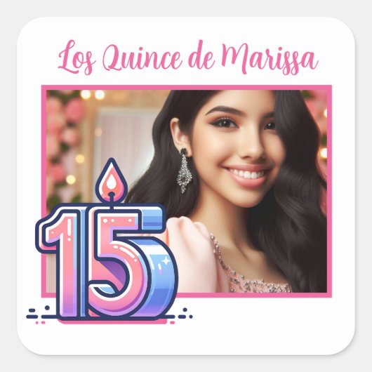 15歳の誕生日お名前フォト - Quinceañera(キンセアネーラ) スクエアシール (正面)