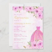 15歳の誕生日とミス・セレモニー ピンクとゴールドの花のプリンセス 招待状 (正面)