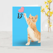 15歳の誕生日のタビー猫 カード (黄色い花)