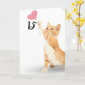 15歳の誕生日のタビー猫 カード (黄色い花)