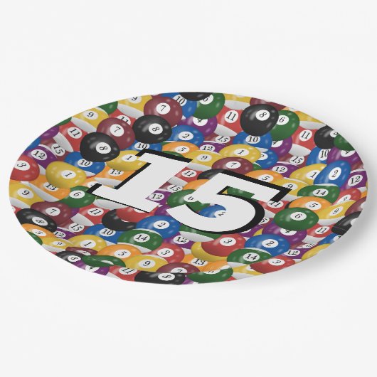 15歳の誕生日のビリヤード・ボール ペーパープレート (アングル)