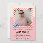 15歳の誕生日の招待レトロGroovyピンクの花 招待状 (正面)