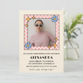 15歳の誕生日の招待レトロGroovy Blueフローラ 招待状 (スタンド正面)