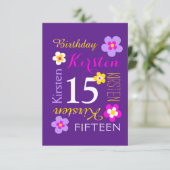 15歳の誕生日の花イエローピンク紫のサプライズ 招待状 (スタンド正面)