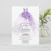 15歳の誕生日を祝う少女 | 紫のバラの花を飾ったドレス 招待状 (スタンド正面)