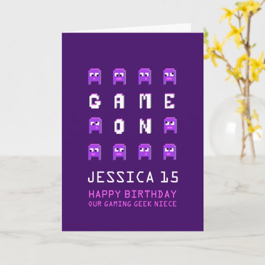 15歳の誕生日を迎えるピクセルモンスターズゲーム カード (黄色い花)