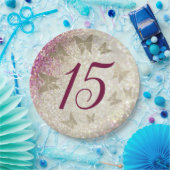 15歳の誕生日グリッター ピンク ペーパープレート (パーティー)