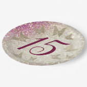 15歳の誕生日グリッター ピンク ペーパープレート (アングル)