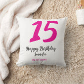 15歳の誕生日ケーキの日付年入れられるピンクテンプレート クッション (ブランケット)