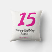 15歳の誕生日ケーキの日付年入れられるピンクテンプレート クッション (裏面)