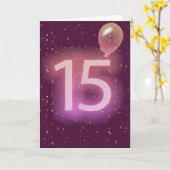 15歳の誕生日ネオンサインとバルーン カード (黄色い花)