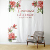 15歳の誕生日パーティーのピンクのバラの写真撮影用背景 タペストリー (インサイチュ)