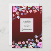 15歳の誕生日パーティーのワインレッドの花 招待状 (裏面)