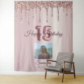 15歳の誕生日パーティーローズゴールドバルーングリッター タペストリー (インサイチュ)