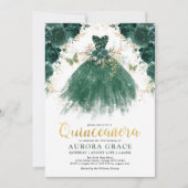 15歳の誕生日パーティー招待状 エメラルドグリーンの花のプリンセス 招待状 (正面)