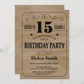 15歳の誕生日パーティー招待状　木製の素朴なデザイン 招待状 (正面/裏面)