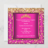15歳の誕生日パーティー用ホットピンクのドレスとゴールドのハイヒール 招待状 (裏面)