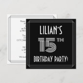 15歳の誕生日パーティー：カスタムネーム付きのアールデコスタイル 招待状 (正面/裏面)