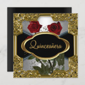 15歳の誕生日パーティー ゴールド ブラック 6 招待状 (正面/裏面)