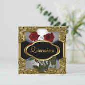 15歳の誕生日パーティー ゴールド ブラック 6 招待状 (スタンド正面)