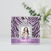 15歳の誕生日パーティー ゼブラ ライラック パール 招待状 (スタンド正面)