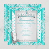 15歳の誕生日パーティー ティールブルーのスポット 招待状 (正面/裏面)