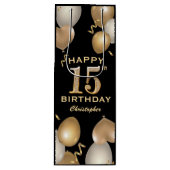 15歳の誕生日パーティー ブラック ゴールド バルーン ワインギフトバッグ (正面)
