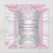 15歳の誕生日パーティー プレッシー ピンク 招待状 (正面/裏面)