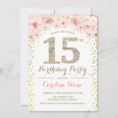 15歳の誕生日パーティー - ホワイトゴールドピンク 招待状 (正面)