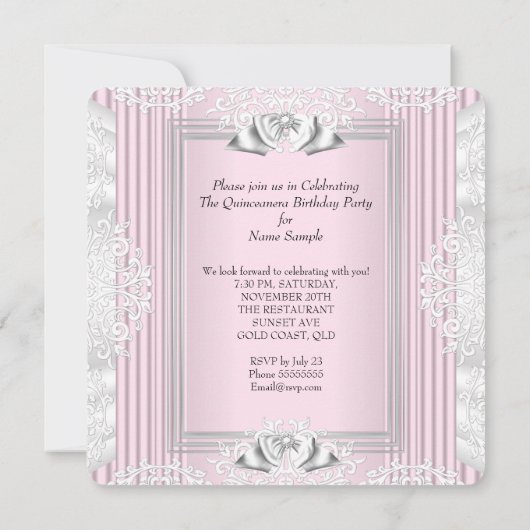 15歳の誕生日パーティー ライトピンクの靴4 招待状 (裏面)