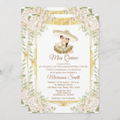 15歳の誕生日パーティー 金と白のバラのフィエスタ 私の15歳 招待状 (正面/裏面)
