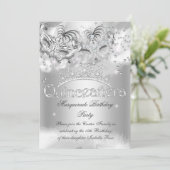 15歳の誕生日パーティー 銀色スパークル・マスカレードパーティー 招待状 (スタンド正面)