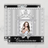 15歳の誕生日パーティー 黒と白のキンチェアネラ 招待状 (正面/裏面)