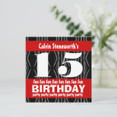 15歳の誕生日パーティー 黒 赤 白 現代的 招待状 (スタンド正面)