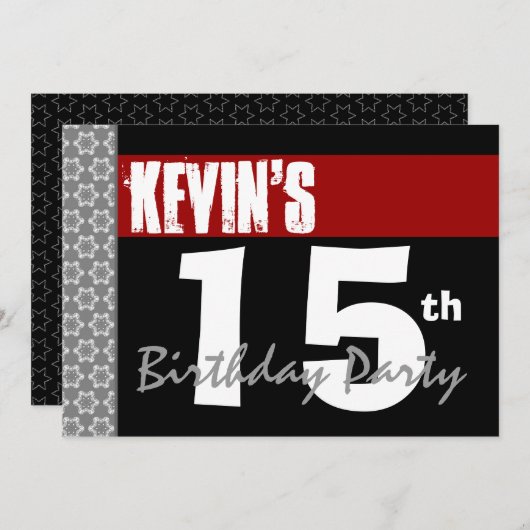 15歳の誕生日パーテモダンィー赤と白の2E 招待状 (正面/裏面)