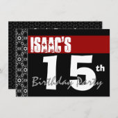 15歳の誕生日パーテモダンィー赤と白 招待状 (正面/裏面)